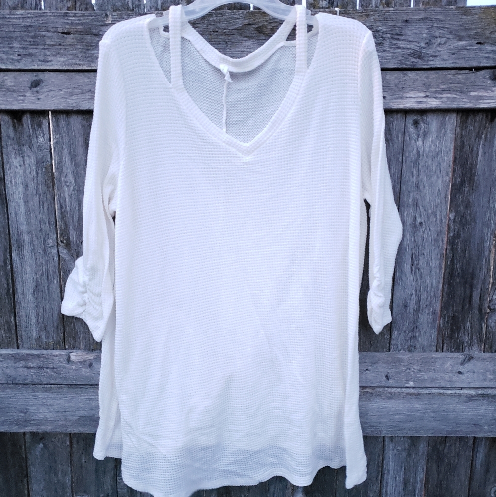 Cute PINKBLUSH maternity cream cold shoulder knit tunic top size XL